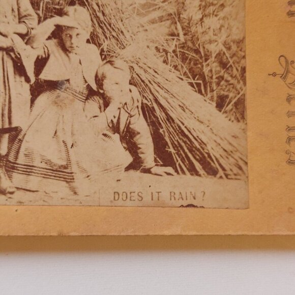 ANTIQUE Stereo View Card Stereograph Children "Does it rain?" - Picture 3 of 4